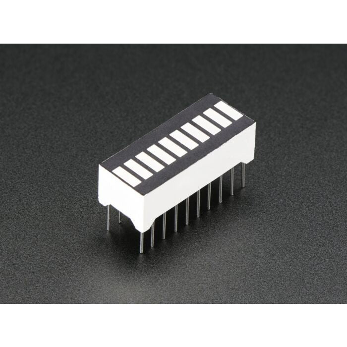 Blue 10 Segment Light Bar Graph LED Display - a rectangular white component with ten blue rectangular LED segments arranged in a single row.