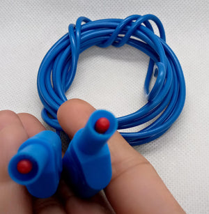 Blue Banana Clip Wires 2 Meter - High Quality Testing Leads - a coiled blue cable with two blue connectors featuring red tips held in a hand.