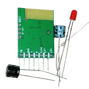 Bluetooth 4.0 Audio Receiver Stereo Wireless Speaker Module - the green circuit board, two electrolytic capacitors, and a red LED.