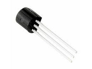 BS107 MOSFET - Transistor - a small black electronic component with three long, thin, silver-colored metal pins extending from its base.