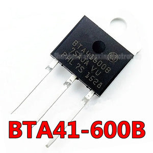 BTA41600 TRIAC - BTA41-600B TRIAC, a black three-pin electronic component with a metal mounting tab, shown in a close-up against a white background.