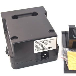Buy SS207B Proskit Soldering Station - the black rear casing with a power input port, a fuse compartment, and a label with technical specifications.