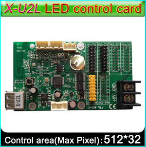 Bx-u2l P10 LED Signs Control Card, P10 Display Module Control Card,single&double Color Advertising LED Panel Controller - a green rectangular circuit board featuring a USB port, power terminal, multiple pin headers, and a button.