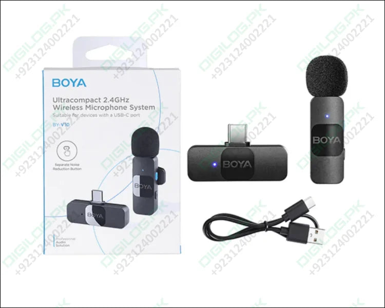 BY-V10 BOYA Wireless Lapel Microphone System, USB C Omnidirectional Condenser Microphone for YouTube Tiktok Instagram Facebook Live Streaming and Vlog Recording