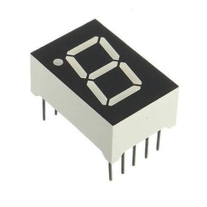 Ca 1 Digit 7 Segment 0.7 Inch LED Common Anode Display - a single-digit white LED display module with a black face and ten metal pins underneath.