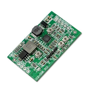Ca-508 Boost Board Module LCD Tcon Board Vgl Vgh Vcom Avdd 4 Channel Adjustable Step Up Module - a green rectangular circuit board featuring a 100-labeled inductor, three adjustable potentiometers, and input/output pins.