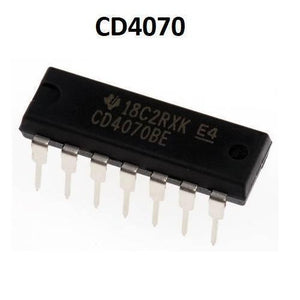 CD4070 Quad Xor Gate IC - a black rectangular integrated circuit with 14 metal pins, showing the text "CD4070BE" and "18C2RXK E4" on its top surface.