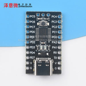 CH32V003F4P6 Risc-v Microcontroller Development Board | Best Price | Digilog - a rectangular black circuit board with a USB-C port, a push button, and multiple pin headers.