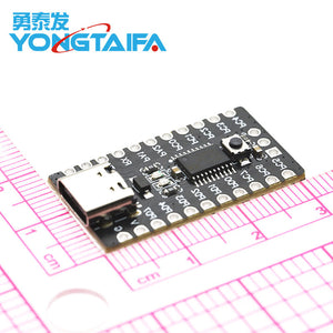 CH32V003F4P6 Risc-v Microcontroller Development Board | Best Price | Digilog - a black rectangular PCB with a USB-C port, a push button, and pin headers, shown on a grid mat.
