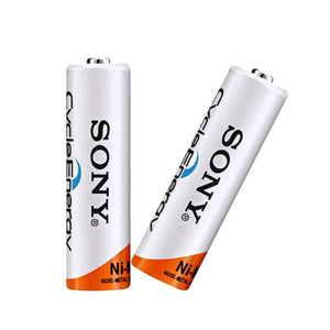 Clone 2 Pcs Sony Ni-MH AA 1.2V 500mAh To 1000mAh Rechargeable Battery - two white cylindrical AA batteries with Sony branding and orange bases.