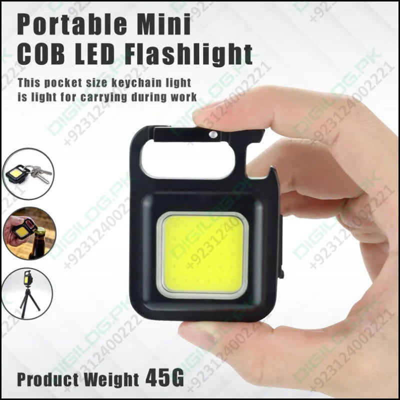 Cob Rechargeable Keychain Flashlight  Mini Small Flashlight With 3 Light  Modes, Folding Bracket, Bottle Opener, And Magnet Base For Fishing,  Walking