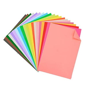 Colour Paper Sheets, Multi Colors - shown as a fanned-out stack of rectangular sheets in various bright and pastel hues with one corner folded upward.