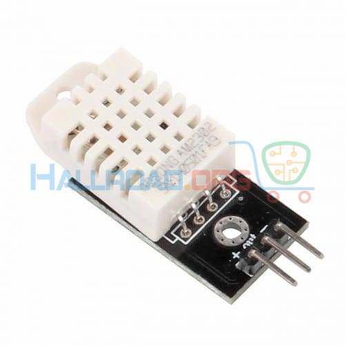 Copy DHT22 Digital Temperature And Humidity Sensor Module - a white plastic sensor housing mounted on a black PCB with three gold-plated pins.