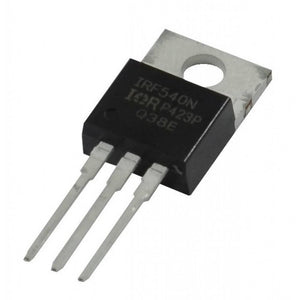 Copy IRF540 - a black, three-pin electronic transistor in a TO-220 package with a metal heat sink tab, showing the text IRF540N on its front.