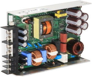 Costel AEA600F-24 24V 25A 600W (peak 1260W) Industrial AC-DC Power Supply - an open-frame green circuit board with copper coils, capacitors, and a black terminal block input.