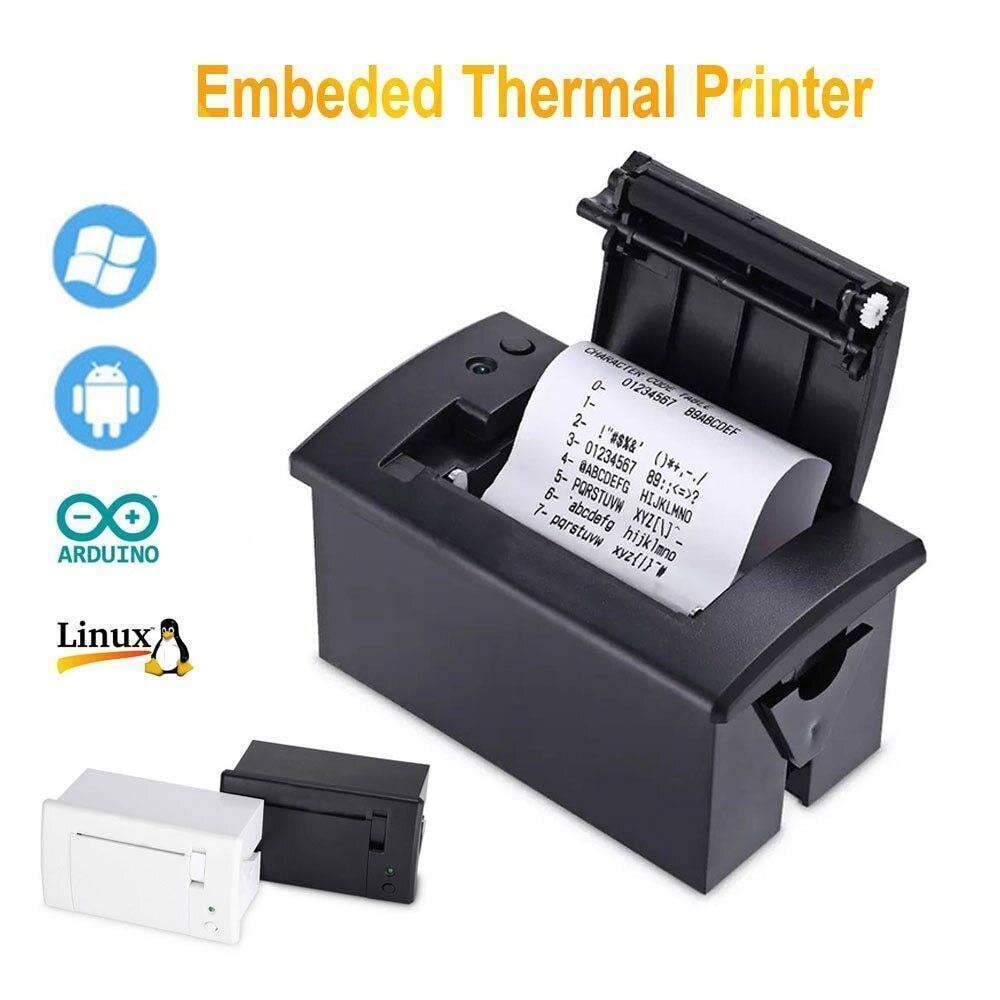 Csn-a2l Arduino Serial Printer Arduino Mini Embedded Receipt Thermal Printer With Paper Roll - shown as a black embedded thermal printer with a paper roll printing a character code table, plus a white unit.