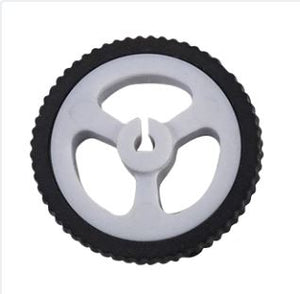 D-hole Rubber Wheel Suitable For N20 Motor D Shaft Tire Car Robot DIY - a white three-spoke plastic wheel with a black textured rubber tire and a D-shaped center mounting hole.