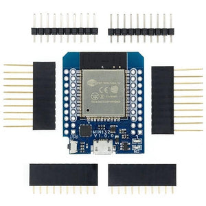 D1 Mini Nodemcu ESP32 ESP-wroom-32 Wlan WiFi Bluetooth IOT Development Board 9102x ) - rectangular circuit board with a micro-USB port and four sets of loose header pins arranged around it.