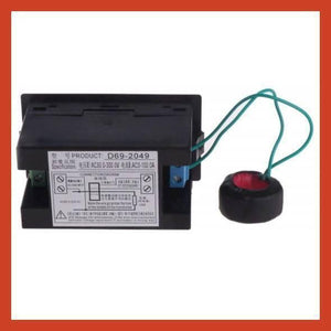 D69-2049 Power Energy Meter Voltmeter Ammeter - a black rectangular meter with a wiring diagram label and an attached current transformer coil.