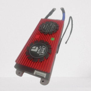 Daly BMS 8s 24V 100A LiFePO4 Battery Protection Module PCB Protection Board With Balance - a red, rectangular metal heat sink with two circular fans, a white connector port, and wires.