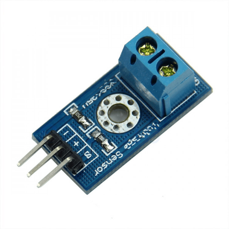 DC 0 To 25V Voltage Sensor Module - a blue rectangular circuit board with a two-pin screw terminal, three output pins, and two surface-mount resistors.