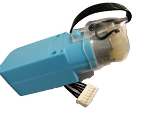 DC 3V-6V Geared Blue Tt Motor For Robot - a blue plastic gearbox, a metal DC motor with a white connector, and a black ribbon cable.