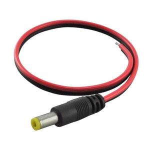 DC Male Power Connector DC Jack - with a yellow tip, black plastic housing, and a red and black two-wire cable with exposed ends.