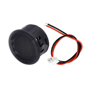 DC Voltage Meter 4V-100V LED Digital Display Round 2 Wire Voltmeter Tester Monitor - shown as a black circular unit with a wire harness and white connector.