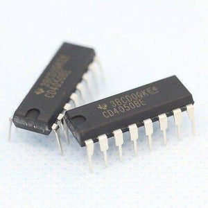Dell CD4050BE Non Inverting Buffer IC - two black, rectangular 16-pin integrated circuit chips with white text markings on a light blue background.