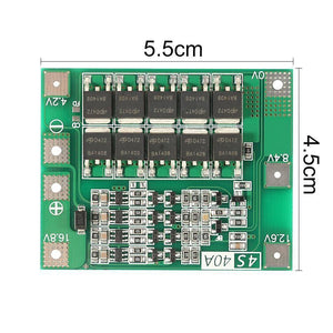 Dell Hw-296 4s 40A Enhance Li-ion Lithium Battery Protection Board - shown as a green circuit board with dimensions 5.5cm by 4.5cm and labeled terminals.