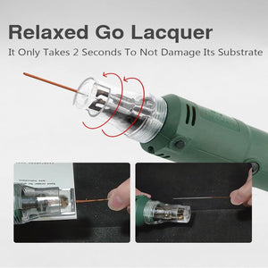 Df-8 Enameled Wire Stripping Machine, Varnished Wire Stripper, Enameled Copper-digilog.pk - a green handheld tool with a clear plastic head stripping insulation off a thin copper wire.