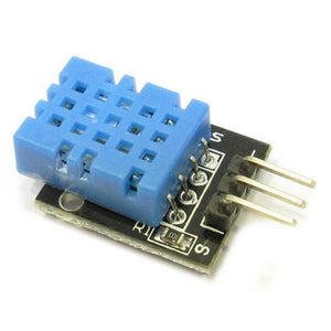 DHT11 Temperature And Humidity Sensor Module Ky-015 - a blue sensor component mounted on a black circuit board with three metal connector pins.
