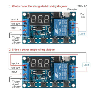Digital LED Display Programmable Circuit Egg Incubator Timer Relay Module Controller WS16 - wiring diagrams showing input, trigger, and load connections.