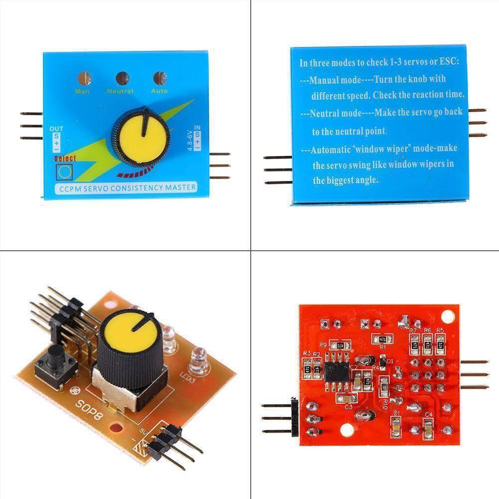 Digital Multi Servo Tester Esc Rc Consistency Ccpm Master Speed Control - the blue casing, internal circuit board, rotary knob, and connectors.