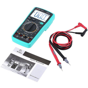 Digital Multimeter 890D DC AC Voltmeter Fast Accurately Measures Current Resistance Capacitance For Electrical Maintenance - shown with a teal body, a central rotary dial, a digital display reading 00.0, test leads, and an operating manual.