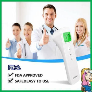 Digital Thermometer Infrared Thermometer Temperature Gun E122 - a white handheld device with a green digital display showing 97.7 and three buttons.