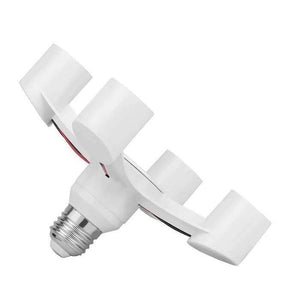 Discontenued 4 In 1 E27 1 Heads Lamp Bulb Holder Light Base LED Converter Adapter - a white plastic four-way lamp socket splitter with a standard E27 base.