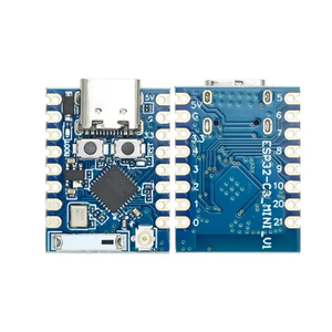 Discontinued ESP32 C3 Pro Mini WiFi Bluetooth Development Board 4MB - Risc-v IOT Microcontroller - front and back views, featuring a USB-C port, two buttons, and labeled pin headers on a blue circuit board.