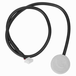 Discontinued Ultrasonic Non Contact Liquid Level Sensor DS1603DA - a white circular sensor head connected by a black cable to a white four-pin connector.