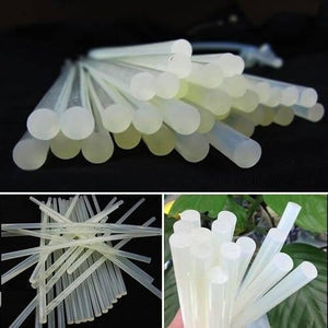 DIY Hot Melt 7mm Glue Stick - shown in a multi-panel view, featuring a collection of translucent, cylindrical adhesive sticks arranged in various piles.