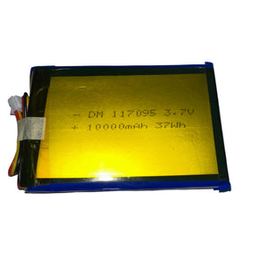 Dm 117095 Li-polymer Battery – 3.7V 10000mAh (37Wh), 3-wire With Connector, High-capacity Rechargeable Cell - a rectangular gold-foil cell with 3.7V 10000mAh 37Wh markings and a 3-wire connector attached to the side.