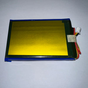 Dm 117095 Li-polymer Battery – 3.7V 10000mAh (37Wh), 3-wire With Connector, High-capacity Rechargeable Cell - a rectangular gold-foil wrapped cell with a blue border, featuring a multi-colored wire harness with a white connector.
