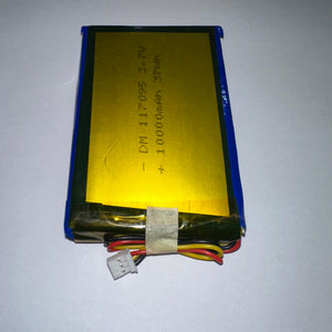 Dm 117095 Li-polymer Battery – 3.7V 10000mAh (37Wh), 3-wire With Connector, High-capacity Rechargeable Cell - a rectangular gold-foil battery with a 3-wire connector and black, red, and yellow cables attached to one end.