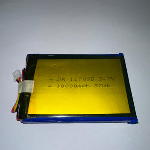 Dm 117095 Li-polymer Battery – 3.7V 10000mAh (37Wh), 3-wire With Connector, High-capacity Rechargeable Cell - a rectangular gold-coloured cell with a 3-wire connector, displaying 3.7V, 10000mAh, and 37Wh text on its surface.