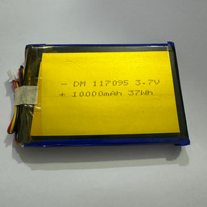 Dm 117095 Li-polymer Battery – 3.7V 10000mAh (37Wh), 3-wire With Connector, High-capacity Rechargeable Cell - a rectangular, yellow-wrapped cell with a three-wire connector, showing 3.7V, 10000mAh, and 37Wh printed on the surface.