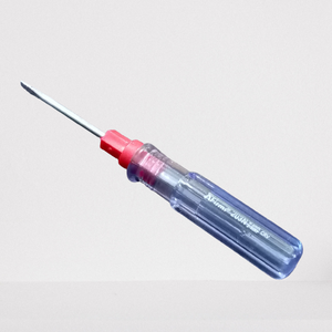 Double Head Plastic Handle Screwdriver - shown with a clear blue handle, a red connector piece, and a metal flathead tip against a white background.