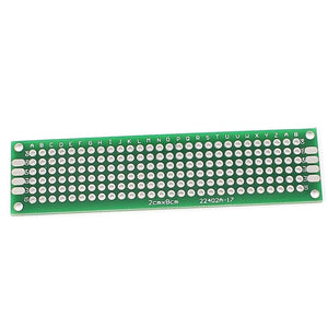 Double Side 2x8 Dotted Veroboard Printed Circuit PCB Prototype Board Project Board - a rectangular green circuit board with a grid of holes and lettered columns.