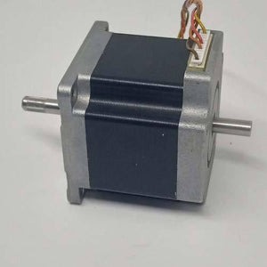Dual Shaft NEMA 23 2A Stepper Motor For CNC 3d Printer - a silver and black square motor with dual shafts and a white four-pin wire connector on top.