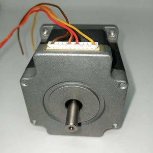 Dual Shaft NEMA 23 2A Stepper Motor For CNC 3d Printer - the grey metal housing, the front shaft, and a white electrical connector with four colored wires attached.