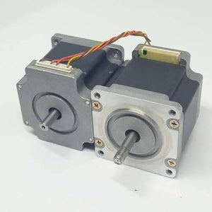 Dual Shaft NEMA 23 2A Stepper Motor For CNC 3d Printer - shown as two silver and black square motors with protruding shafts and connected wiring harnesses.